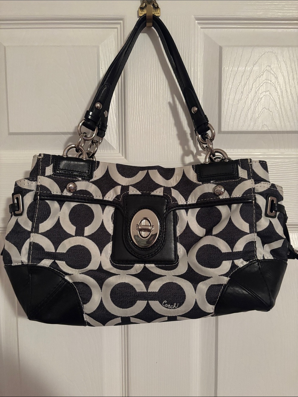 Coach Black and White Signature Shoulder Bag